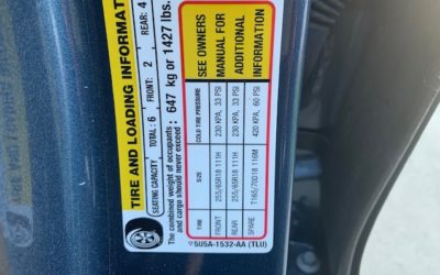 Sticker inside your vehicle Tire Pressure PSI rating - how much air to fill in your tires