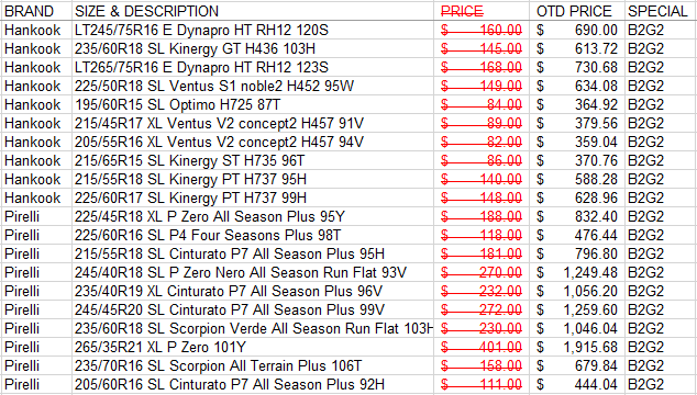hankook and pirelli clearance tires image